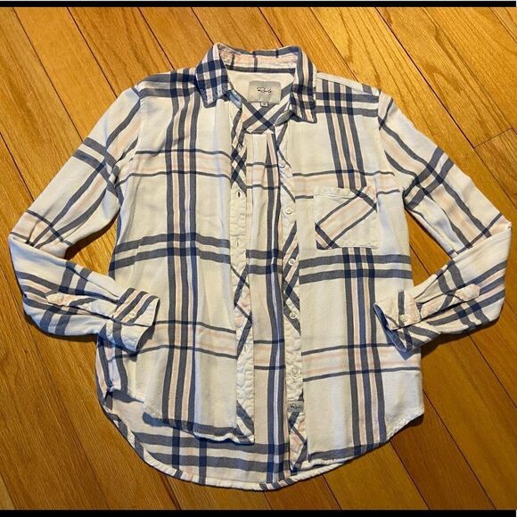 Rails white/navy/light pink flannel  - Picture 1 of 3